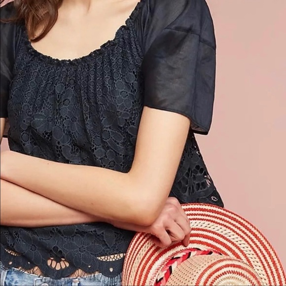 Anthropologie Moulinette Soeurs Black Lace Top, M - Picture 3 of 8